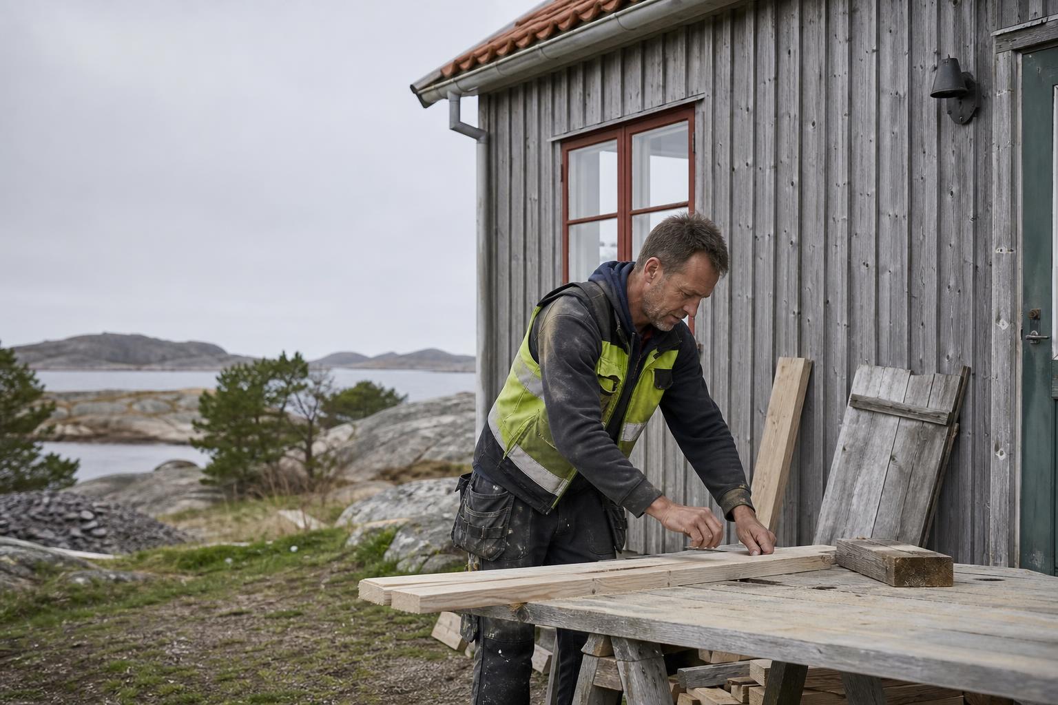 Snickare arbetar på ett äldre hus i Alingsås