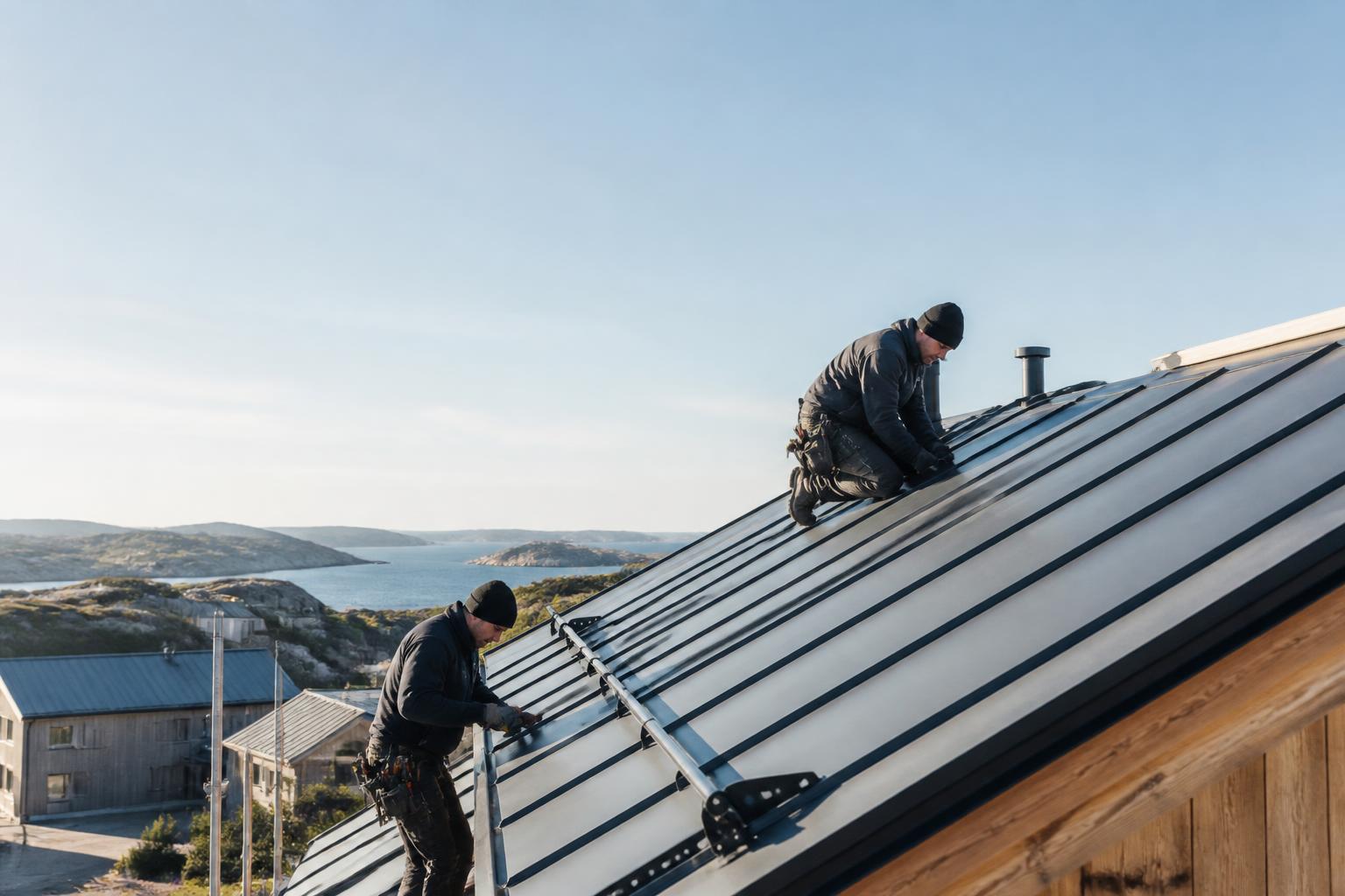 Takbyte pågår på en villa i Partille
